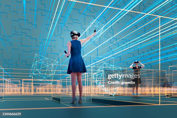 women using vr environment - e learning pattern stock pictures, royalty-free photos & images