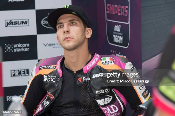 Andrea Migno of Italy and Rivacold Snipers Team looks on in box during the MotoGP Of The Americas - Race on October 03, 2021 in Austin, Texas.