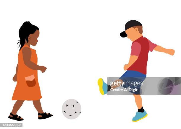 vorschule fußball spiel flat design orange - sandal stock-grafiken, -clipart, -cartoons und -symbole