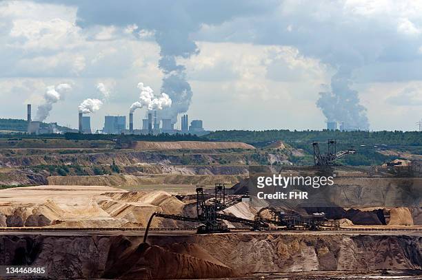 open pit garzweiler with the frimmersdorf, neurath and niederaussem power plants in the back, north rhine-westphalia, germany, europe - ship fumes stock pictures, royalty-free photos & images