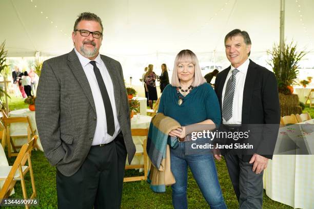 Ken Bittner, Nanci Ocello and Allan Katz attend Celebrating The Wonderful Life Of Donald Tober at Yellowframe Farm on October 03, 2021 in Millbrook,...