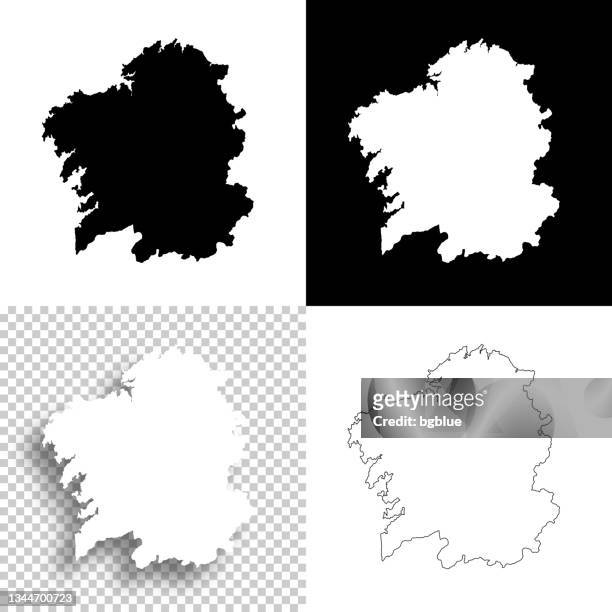 ガリシアはデザイン用のマップ。空白、白、黒の背景 - ラインアイコン - santiago de compostela点のイラスト素材／クリップアート素材／マンガ素材／アイコン素材