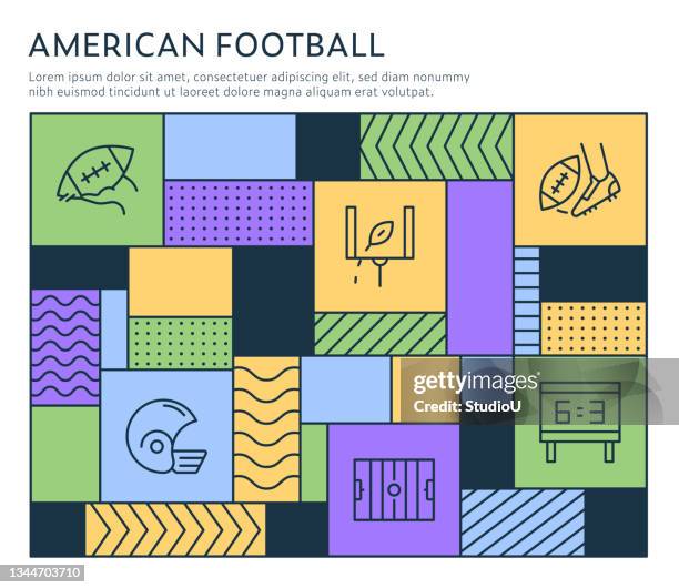 stockillustraties, clipart, cartoons en iconen met bauhaus style american football infographic template - schuimhand