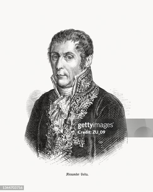 stockillustraties, clipart, cartoons en iconen met alessandro volta (1745-1827), italian physicist, wood engraving, published in 1900 - fine art portrait