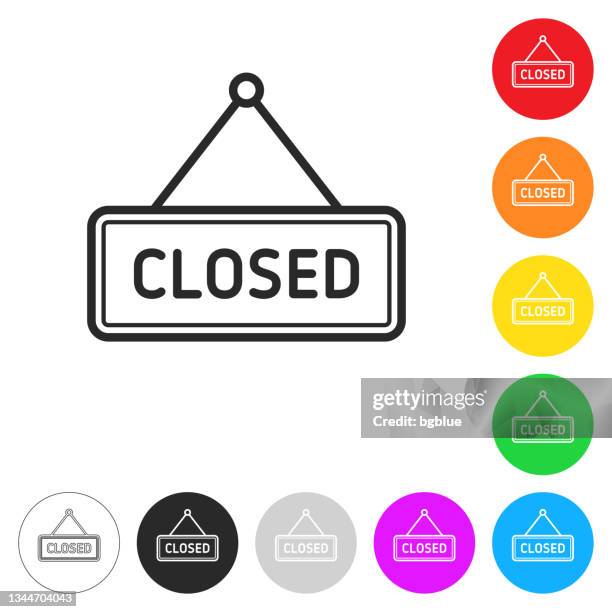 closed sign. flat icons on buttons in different colors - closed 幅插畫檔、美工圖案、卡通及圖標