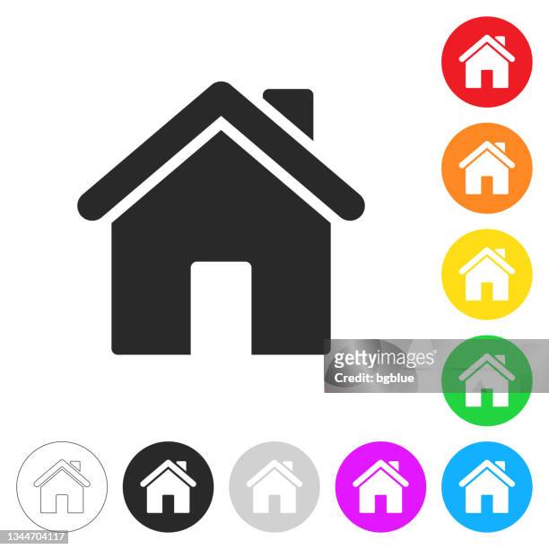 home. flat icons on buttons in different colors - blue house red door stock illustrations