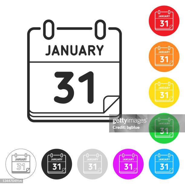 january 31. flat icons on buttons in different colors - 31 january stock illustrations