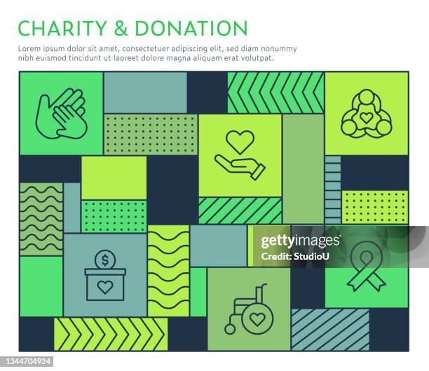 stockillustraties, clipart, cartoons en iconen met bauhaus style charity and donation infographic template - red background