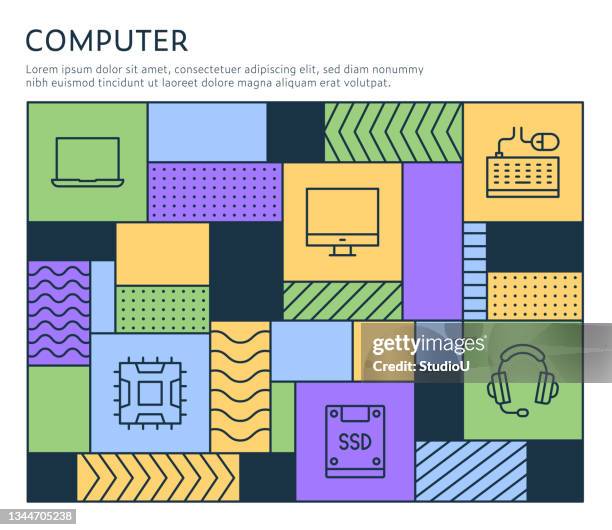 bauhaus style computer infographic template - mouse pad stock illustrations