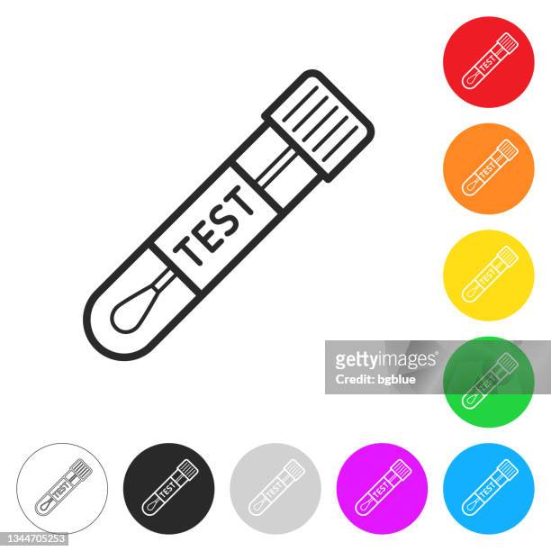 cotton swab test tube. flat icons on buttons in different colors - saliva bodily fluid stock illustrations