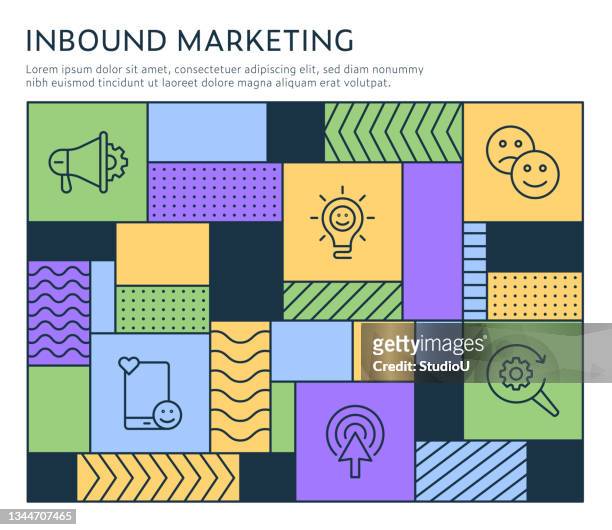 bauhaus style inbound marketing infographic template - selling books stock illustrations