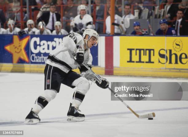 Luc Robitaille from Canada and Left Wing for the Los Angeles Kings in motion on the ice during the NHL Clarence Campbell Conference, Smythe Division...