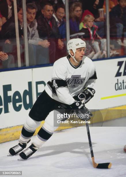 Rob Blake from Canada and Defenseman for the Los Angeles Kings in motion on the ice during the NHL Clarence Campbell Conference, Smythe Division game...