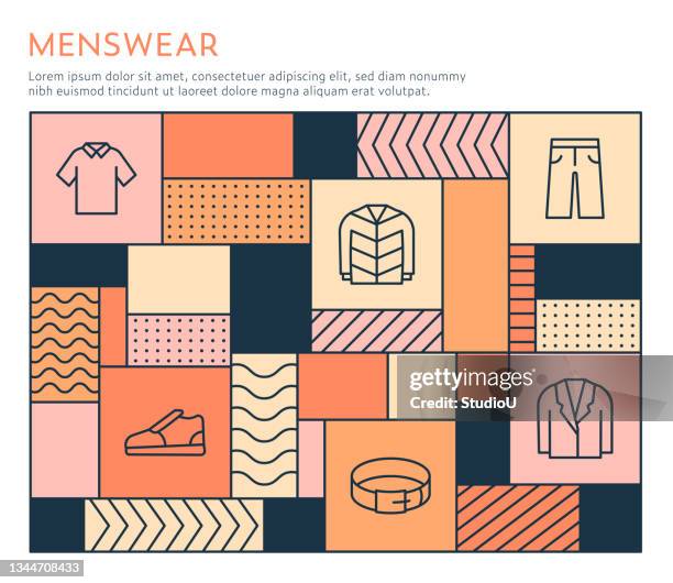 bauhaus style menswear infographic template - textile bag stock illustrations