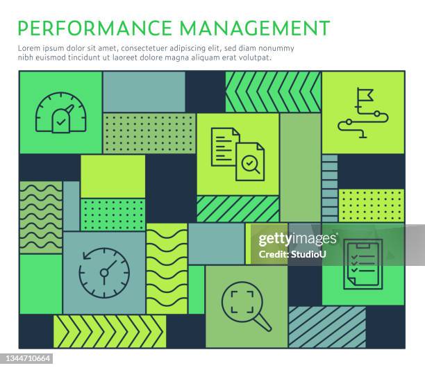 bauhaus style performance management infografik vorlage - employee engagement stock-grafiken, -clipart, -cartoons und -symbole