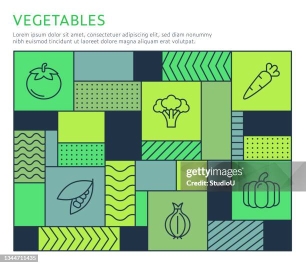 illustrations, cliparts, dessins animés et icônes de modèle d’infographie sur les légumes de style bauhaus - bauhaus