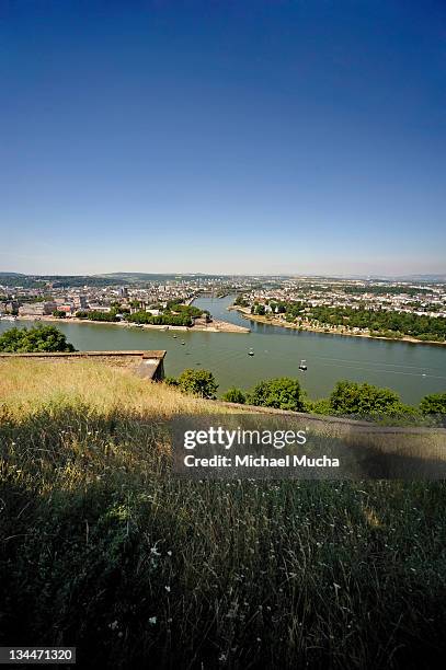 view from ehrenbreitstein fortress, koblenz, rhineland-palatinate, germany, europe - michael mucha ストックフォトと画像