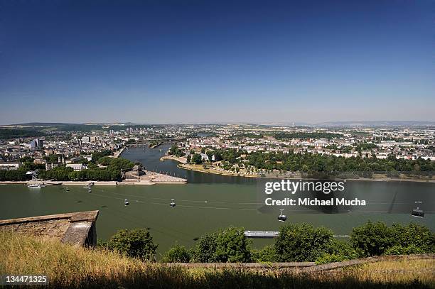 view from ehrenbreitstein fortress, koblenz, rhineland-palatinate, germany, europe - michael mucha stock pictures, royalty-free photos & images