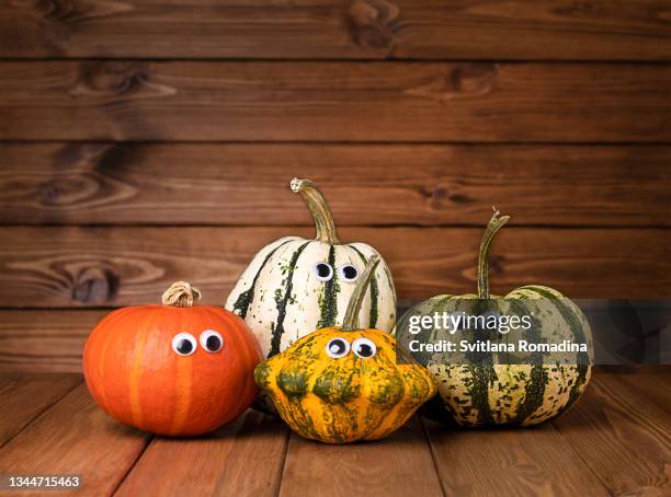 funny pumpkins - pumpkin decoration stock pictures, royalty-free photos & images