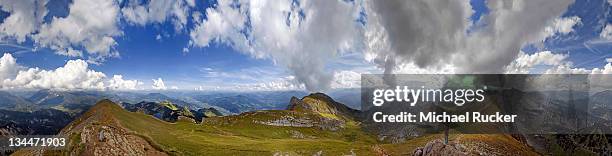 360â° view from rofanspitze mountain with bizarre clouds in the sky over the rofan mountains, achensee, tyrol, austria, europe - virtualitytrend stock pictures, royalty-free photos & images