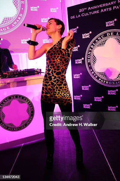 Yelle performs at Montblanc Presents The Montblanc De La Culture Arts Patronage Award To Craig Robins at Moore Building on December 1, 2011 in Miami,...