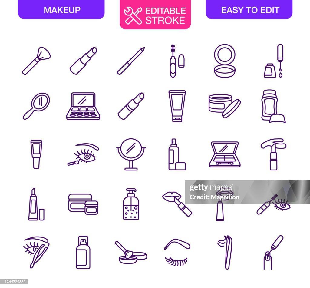 Make-Up Icons Set Editable Stroke