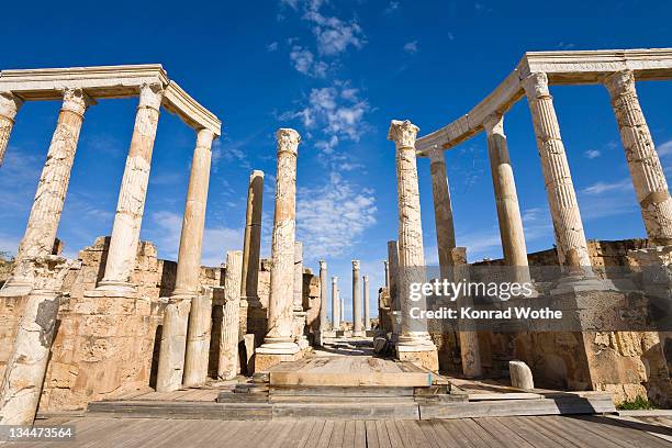 ruins of the ancient theatre of leptis magna, libya, north africa - theater of leptis magna stock pictures, royalty-free photos & images