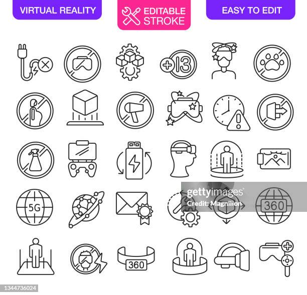 virtual reality icons set editable stroke - gamification stock illustrations