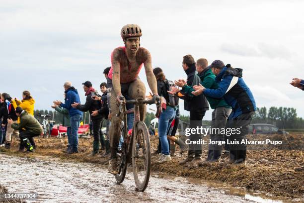 Sebastian Langeveld of The Netherlands and team Education-First rides the cobblestones sector 5 of Camphin-en- Pèvéle during the 118th Paris-Roubaix...