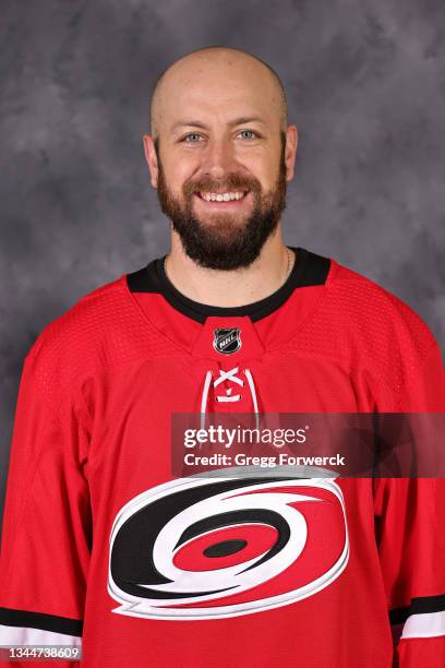 Derek Stepan of the Carolina Hurricanes poses for his official headshot for the 2021-2022 season on September 22, 2021 at Carolina Family Practice...