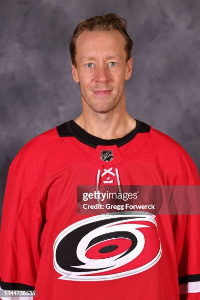 Antti Raanta of the Carolina Hurricanes poses for his official headshot for the 2021-2022 season on September 22, 2021 at Carolina Family Practice...