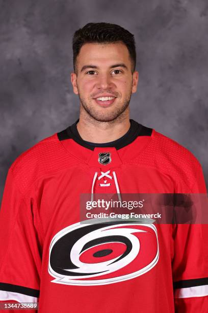 Tony DeAngelo of the Carolina Hurricanes poses for his official headshot for the 2021-2022 season on September 22, 2021 at Carolina Family Practice...