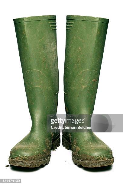 wellington boots covered in mud - rubber boots imagens e fotografias de stock