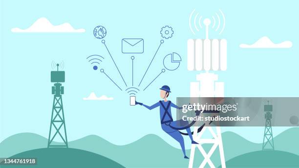 5g konzept. übertragung mobilfunkmastantenne - frequenz stock-grafiken, -clipart, -cartoons und -symbole