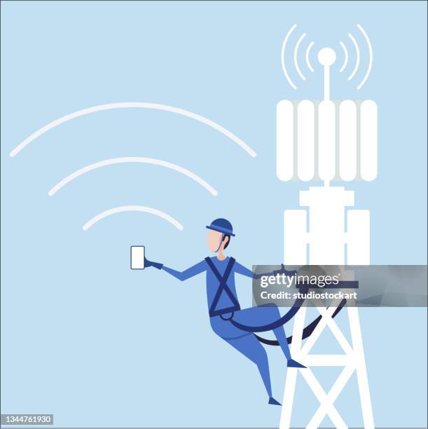 5g konzept. übertragung mobilfunkmastantenne - antenne freisteller stock-grafiken, -clipart, -cartoons und -symbole