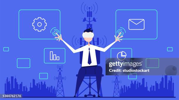 businessman using vr glasses - financial report stock illustrations