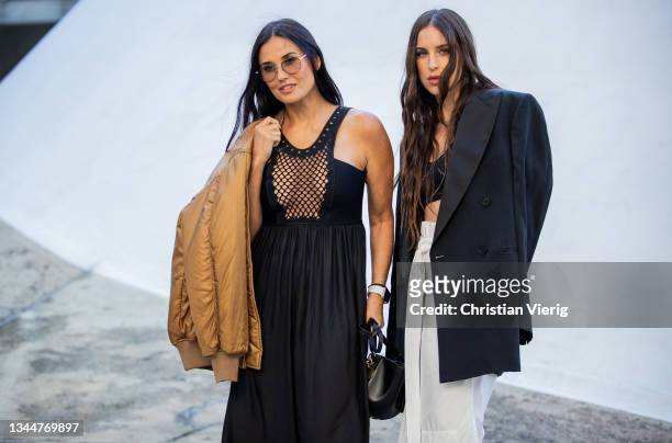 Demi Moore is seen with Scout LaRue Willis outside Stella McCartney during the Paris Fashion Week - Womenswear Spring/Summer 2022 on October 04, 2021...