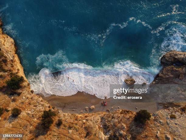aerial view of kıdrak beach, fethiye turkey - ölüdeniz stock pictures, royalty-free photos & images