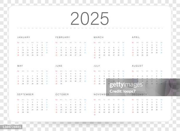 calendar 2025 vector illustration template. week starts on sunday, - calendario stock illustrations