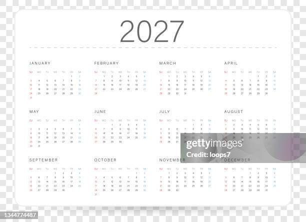 calendar 2027 vector illustration template. week starts on sunday, - calendario stock illustrations