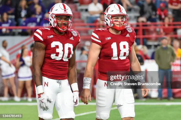 Quarterback Matt Masker of the Nebraska Cornhuskers and running back Markese Stepp in the backfield against the Northwestern Wildcats in the second...