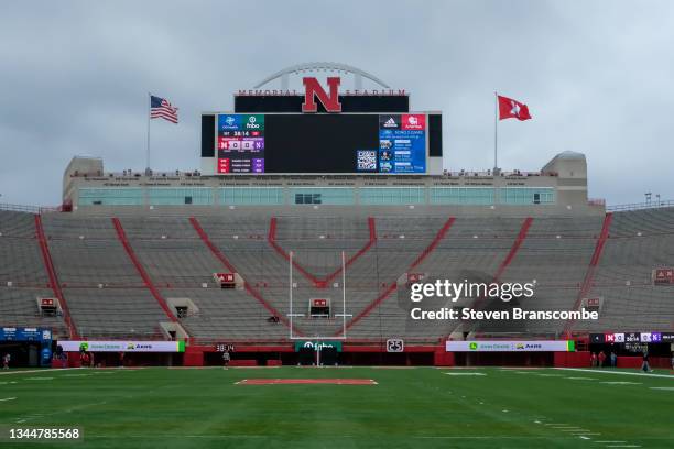 The north end zone before the game between the Nebraska Cornhuskers and the Northwestern Wildcats at Memorial Stadium on October 2, 2021 in Lincoln,...