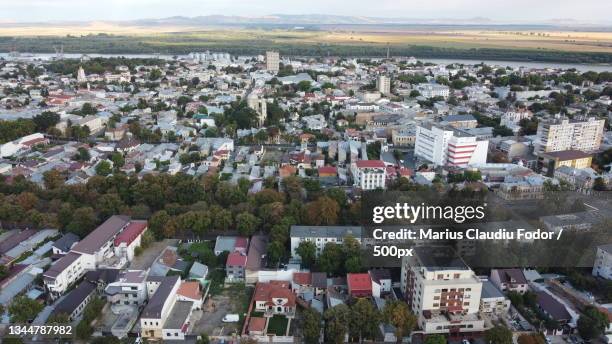 high angle view of townscape against sky,strada rahovei,romania - strada urbana imagens e fotografias de stock