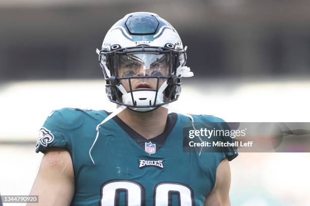 Ryan Kerrigan of the Philadelphia Eagles walks off the field after the game against the Kansas City Chiefs at Lincoln Financial Field on October 3,...