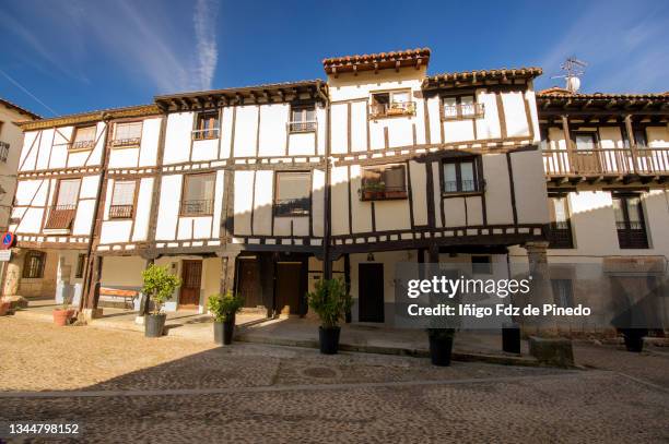 typical half-timbered houses of covarrubias, burgos, spain. - covarrubias stock pictures, royalty-free photos & images
