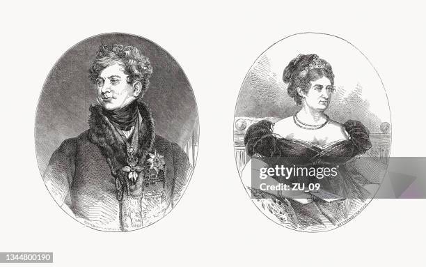 king george iv and queen caroline, wood engravings, published 1900 - george iv of the united kingdom stock illustrations