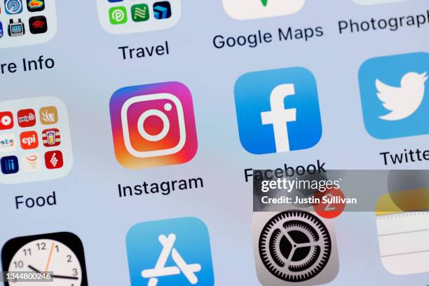 In this photo illustration, the Facebook and Instagram apps are seen on the screen of an iPhone on October 04, 2021 in San Anselmo, California....