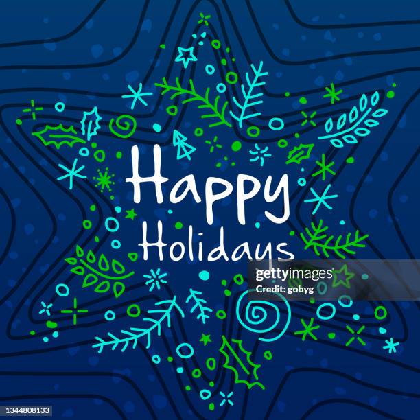 abstract christmas star with doodles greeting card - christmas sketch stock illustrations