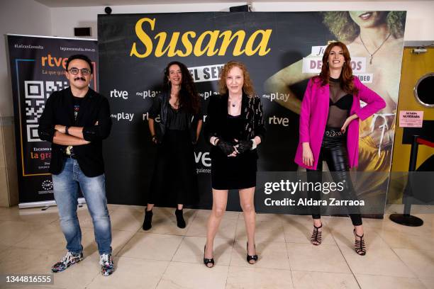 Cesar Vallejo, Angela Gallardo, Susana Estrada and Valeria Vegas pose at "Susana Y El Sexo" presentation at Cines Renoir Princesa on October 04, 2021...