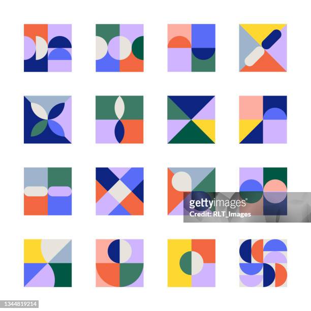 ilustrações, clipart, desenhos animados e ícones de ícones coloridos do avatar geométrico moderno - quadrado composição